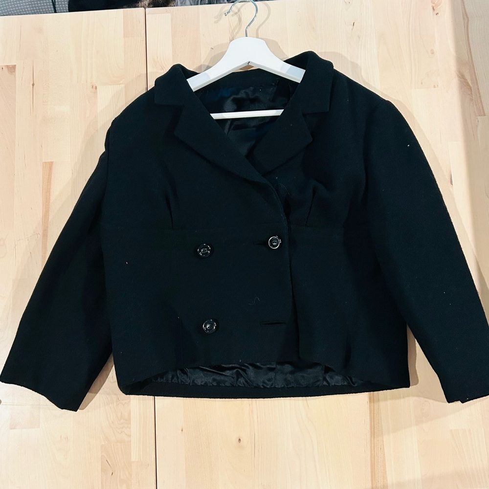 Vintage Frechtel New York Double-Breasted Black Wool Jacket | Mid-Century | L
